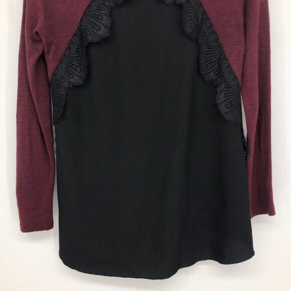 Sandro Paris Burgundy Black crochet lace detailing long sleeve t-shirt SP - Picture 8 of 15